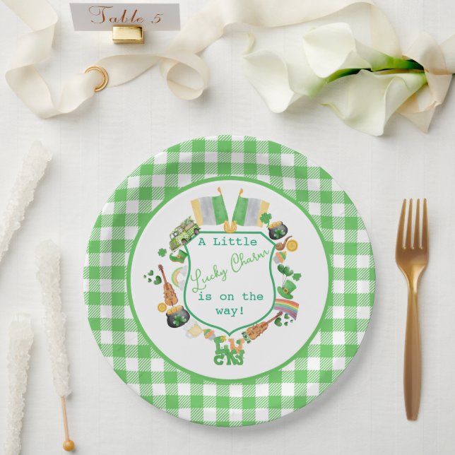 Green Little Lucky charm baby shower Paper Plates (Wedding)
