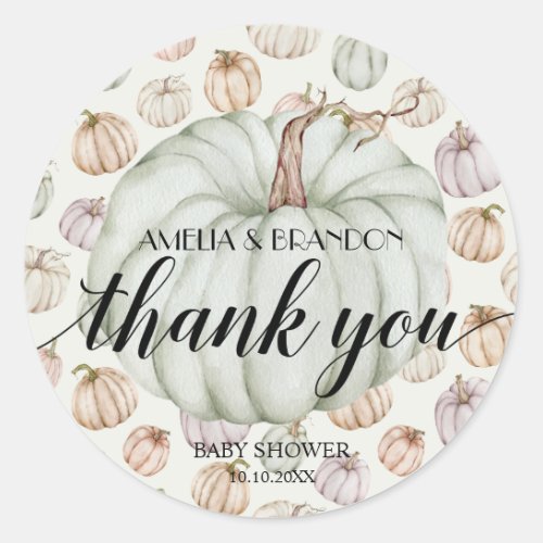 Green Little Pumpkin Baby Shower Thank You Classic Round Sticker