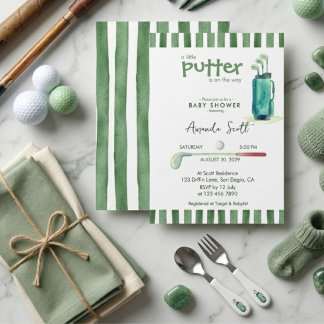 Green Little Putter on the Way Golf  Baby Shower   Invitation