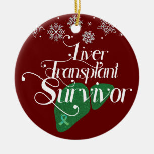 Green Liver Transplant Survivor Custom Holiday Ceramic Ornament