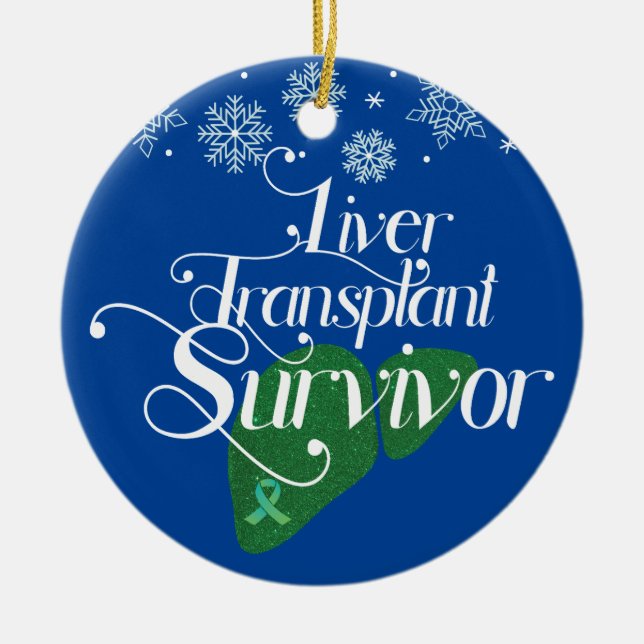 Green Liver Transplant Survivor Custom Holiday Ceramic Ornament (Front)