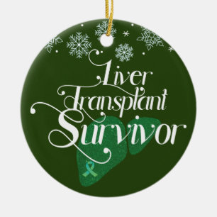Green Liver Transplant Survivor Custom Holiday Ceramic Ornament