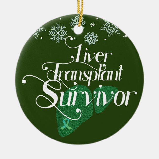 Green Liver Transplant Survivor Custom Holiday Ceramic Ornament (Front)