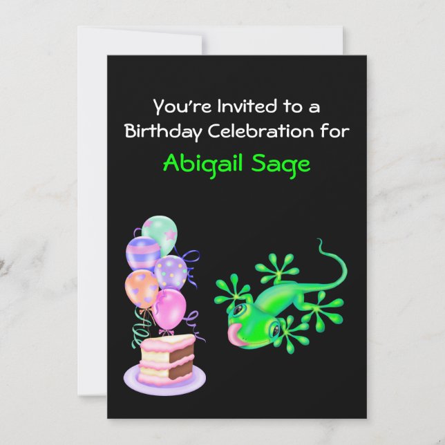 Green Lizard Birthday Party Invitation (Front)