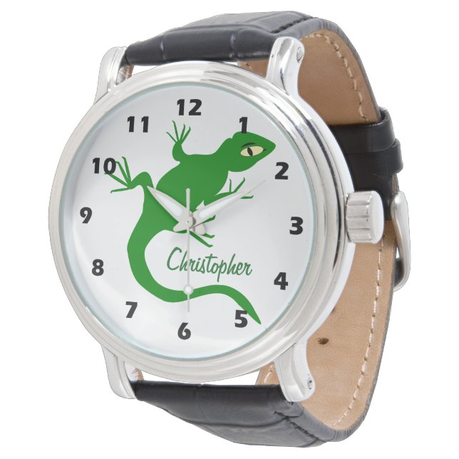 Green Lizard Design Personalised Watch (Angled)
