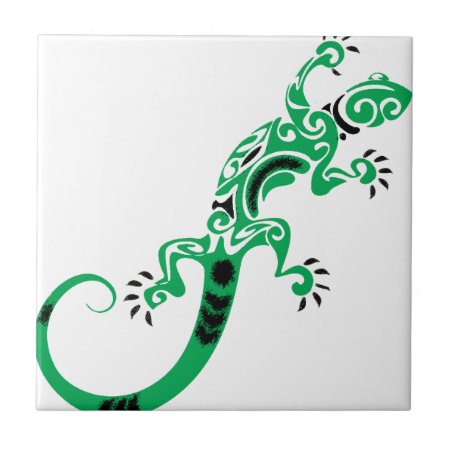 Green Lizard Drawing Tile