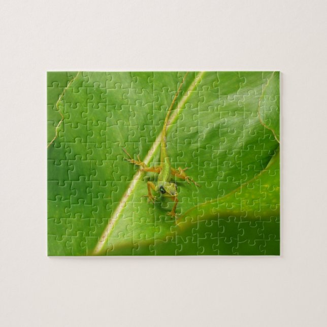 Green Lizard on Green Leaf Jigsaw Puzzle (Horizontal)