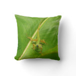 Green Lizard on Green Leaf Throw Pillow
