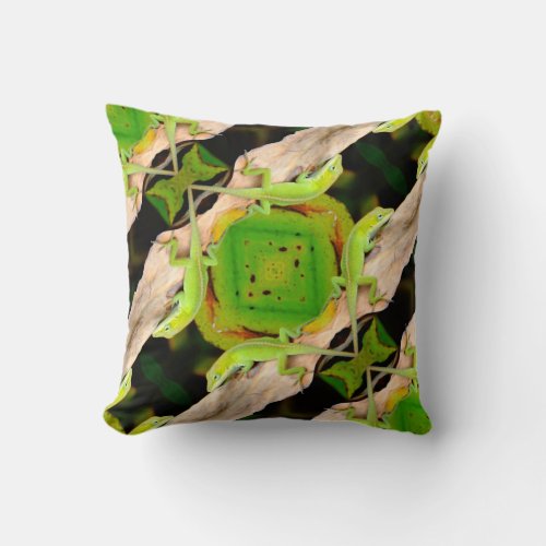 green lizard pattern abstract plain black throw pillow