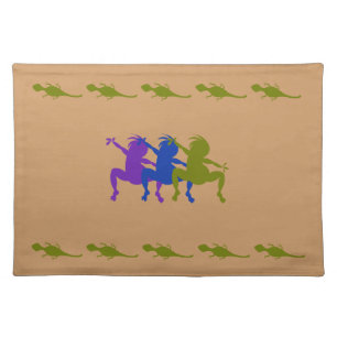 Green Lizards & Multicolored Dancing Kokopelli Placemat