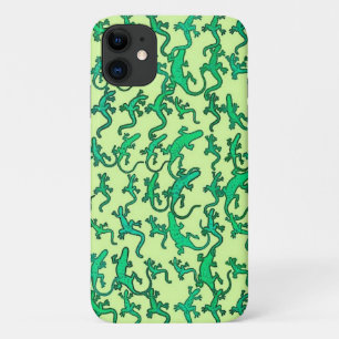 Green lizards on a lime green background iPhone 11 case