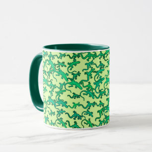 Green lizards on a lime green background mug