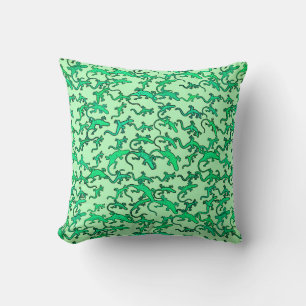 Green lizards on a lime green background throw pillow