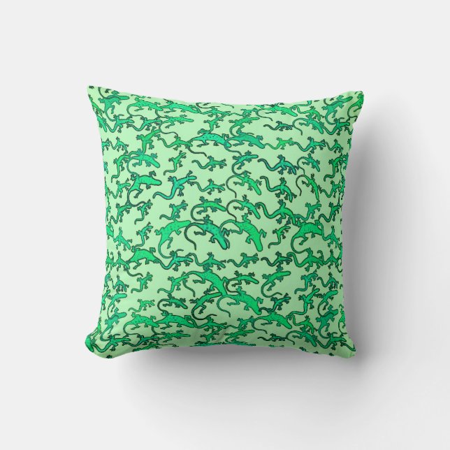 Green lizards on a lime green background throw pillow (Front)