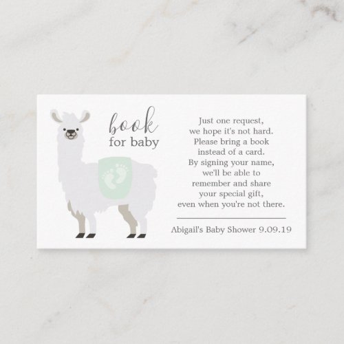 Green Llama Polka Dot Book Request Baby Shower Enclosure Card