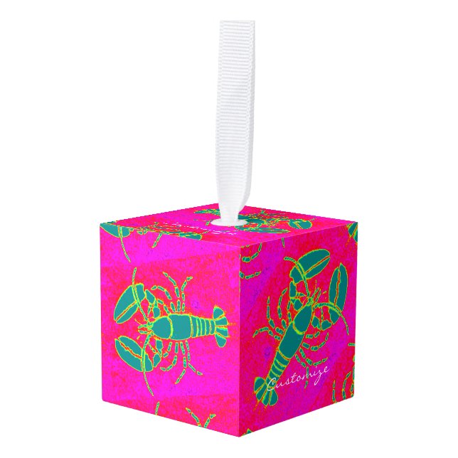 green lobster pink Thunder_Cove Cube Ornament (Front Angled)