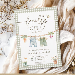 Green Locally Grown Babies Twins Baby Shower Invitation