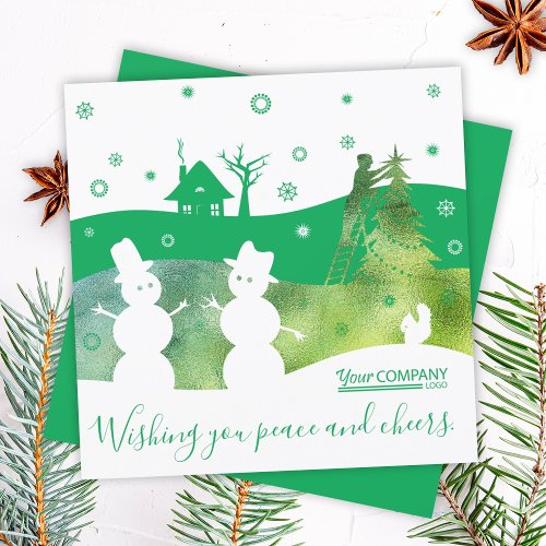 Green Logo Company Christmas Snowmen Greeting Card