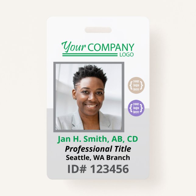 Green Logo Employee Photo ID Entry Card, QR Code Badge (Front)