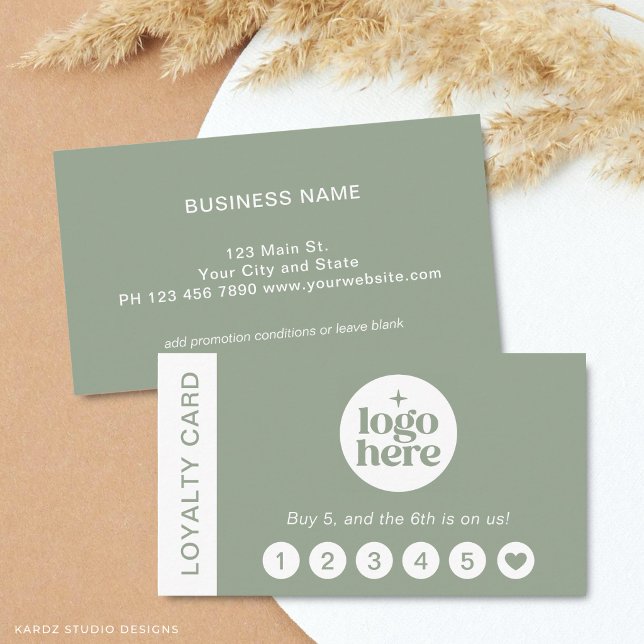 Green Logo Modern Professional Loyalty Card (Front and back of the card are shown in standard size, choose size, paper, and corner style.)