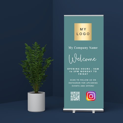 Green logo opening hours QR Instagram Retractable Banner