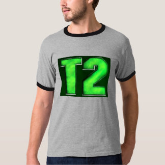 Green logo ringer T-shirt grey/black