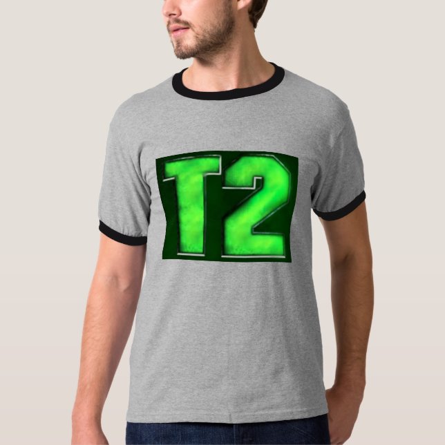 Green logo ringer T-shirt grey/black (Front)