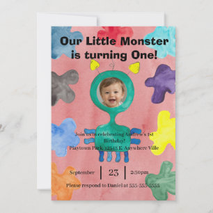 Green Long Neck Monster Photo Birthday Invitation