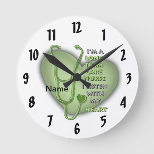 Green Long Term Care Nurse custom name Round Clock