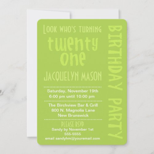 Green Look Whos Turning 21 Birthday Invitation