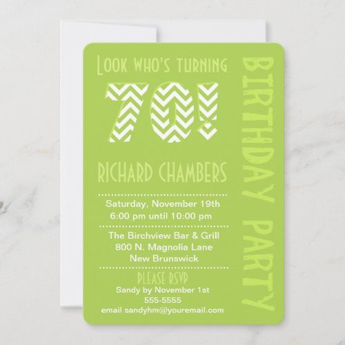 Green Look Whos Turning 70 Birthday Invitation