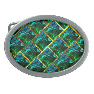 Green looks emerald, under gilt grid? belt buckle