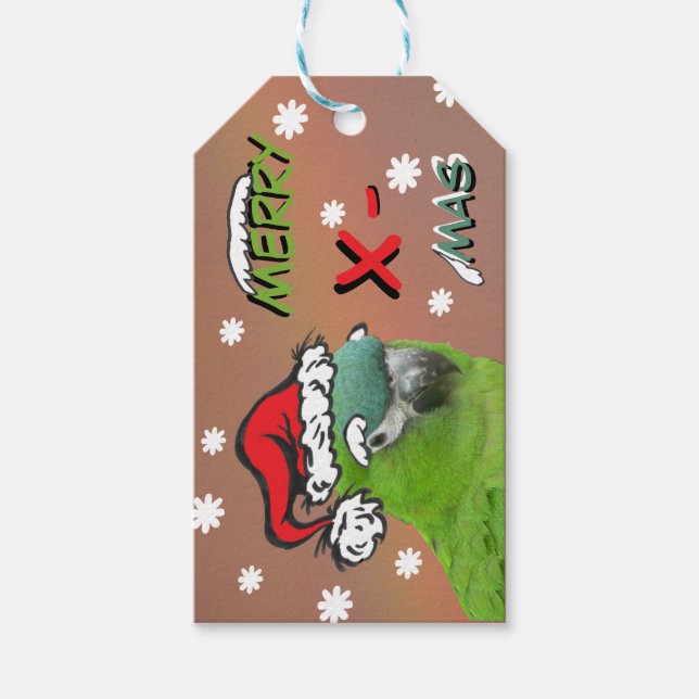 Green Lorikeet Santa Christmas Gift Tag (Front)