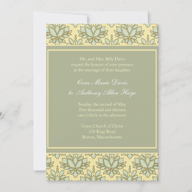 Green Lotus Customize Wedding Invitation (Front)