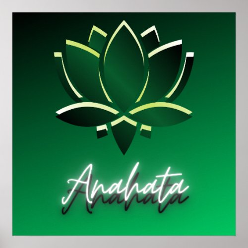 Green Lotus flower Anahata Poster