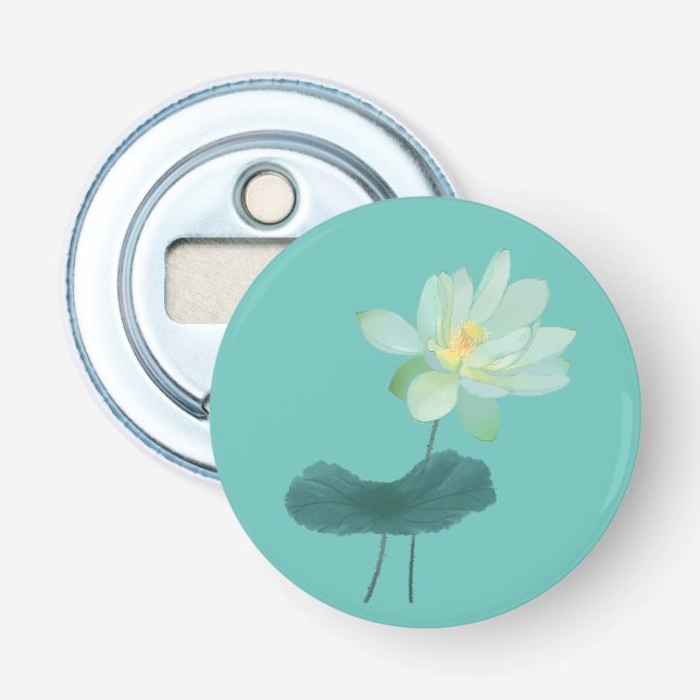 Green Lotus Flower Asian Inspired  Bottle Opener (Front)
