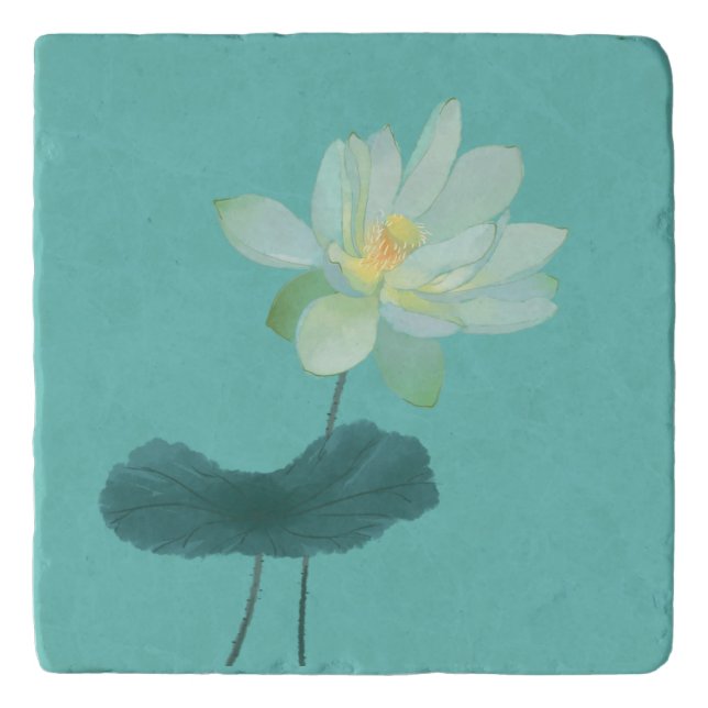 Green Lotus Flower Asian Inspired Trivet (Front)