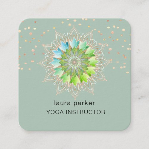 Green Lotus Flower Elegant Yoga Meditation Master Square Business Card