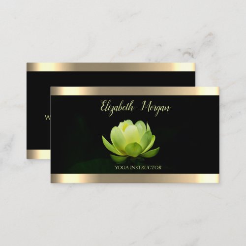 Green Lotus Flower Gold Stripe Black Yoga  Business Card
