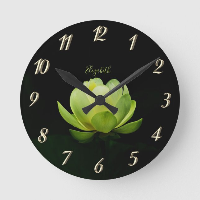 Green Lotus Flower Landscape, Zen    Round Clock (Front)