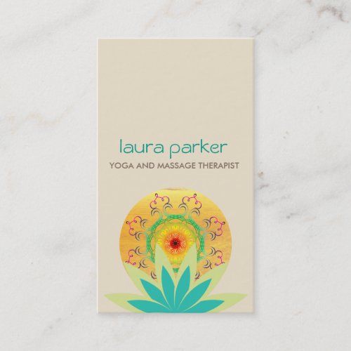 Green Lotus Flower Logo Yoga Damask Healing Health Business Card
