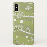 Green Lotus Flowers on Olive Stripes iPhone X Case
