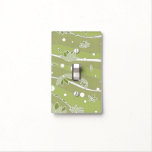 Green Lotus Flowers on Olive Stripes Light Switch Cover