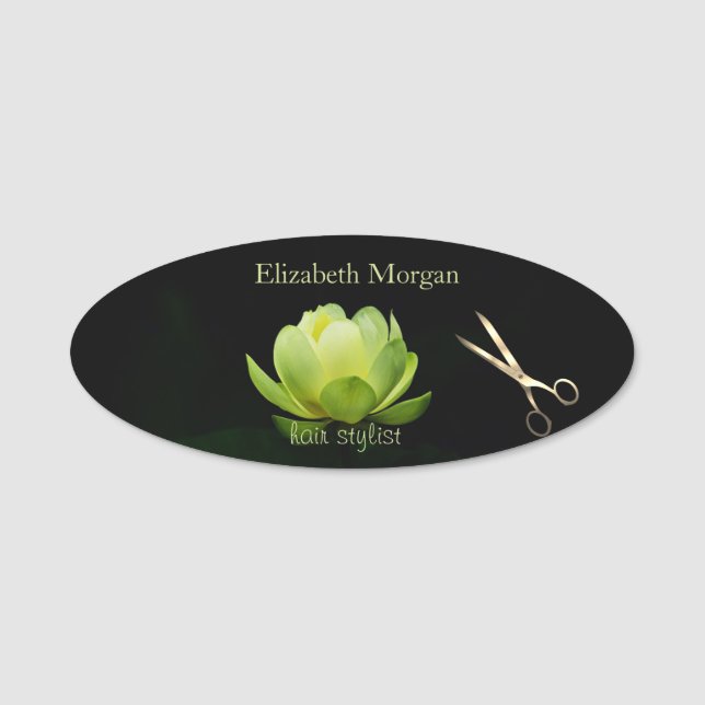 Green Lotus Gold Scissor Name Tag (Front)