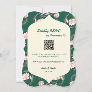 Green Lotus Lanterns Indian Wedding RSVP Card