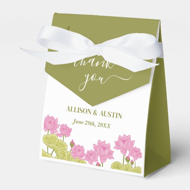 Green Lotus Lily Flowers Wedding Indian Favor Boxes (Front Side)