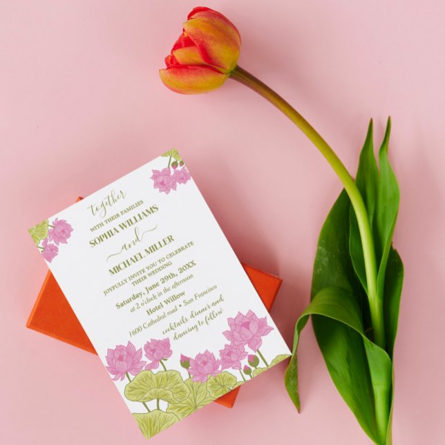 Green Lotus Lily Flowers Wedding Indian Invitation (Creator Uploaded)