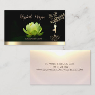Green Lotus Tree Women Silhouette Yoga Instructor Business Card