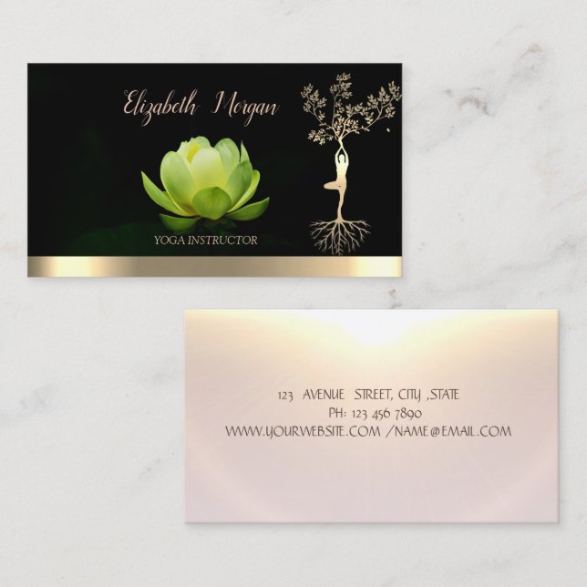 Green Lotus Tree Women Silhouette Yoga Instructor Business Card (Front/Back)