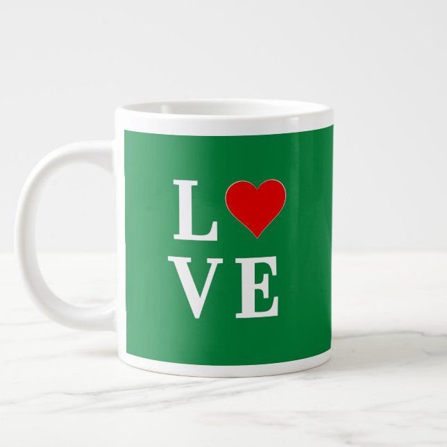 Green LOVE and Heart Giant Coffee Mug (Left)